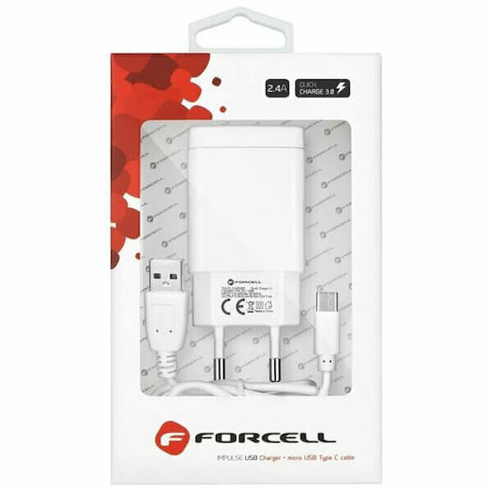 Forcell GaN Wireless Charger with USB-A Port and 2 USB-C Output Ports 65W Power Delivery / Quick Charge 4.0 White