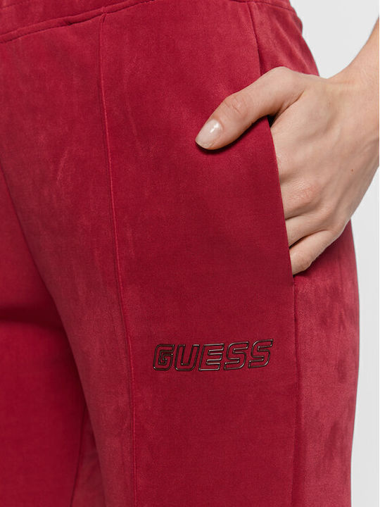 Висока талия Долнище на анцуг с гума Велур Червен