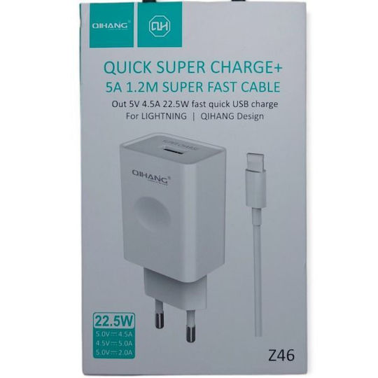 QIHANG Φορτιστής με Θύρα USB-A και Καλώδιο Lightning Λευκός (Z46)