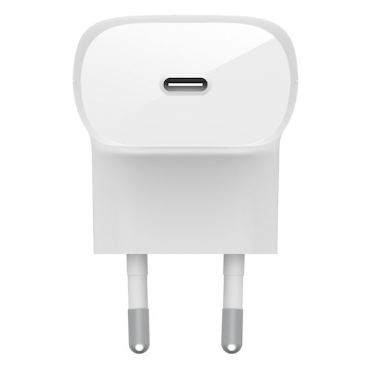 Belkin Φορτιστής με Θύρα USB-C και Καλώδιο USB-C - USB-C 30W Power Delivery Λευκός (Boost Charge)