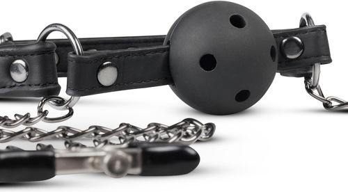 Easytoys Open Ball Gag with Nipple Clamps BDSM Kit σε Μαύρο Χρώμα