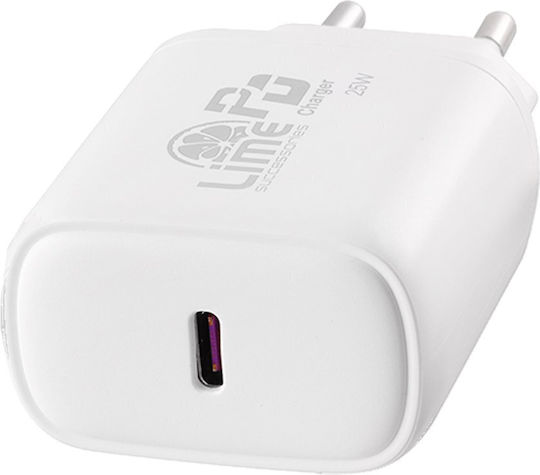 Lime Φορτιστής Χωρίς Καλώδιο με Θύρα USB-C 25W Power Delivery Λευκός (LTC25W)