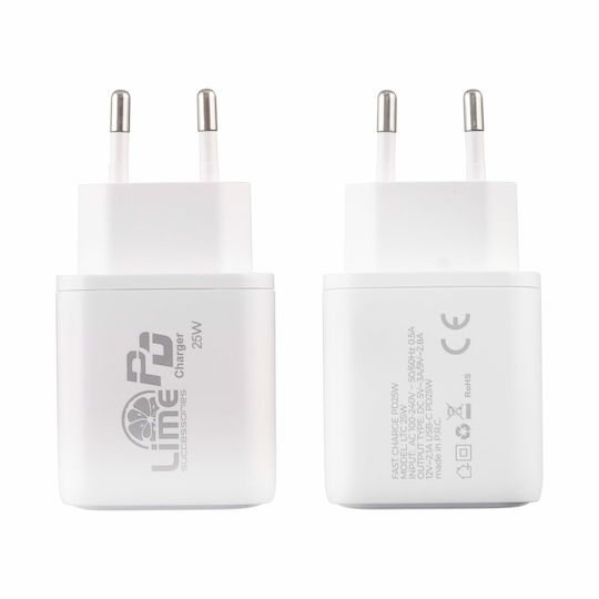Lime Φορτιστής Χωρίς Καλώδιο με Θύρα USB-C 25W Power Delivery Λευκός (LTC25W)