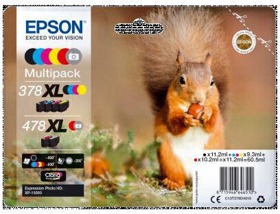 Epson 478XL Original Pack of 6 InkJet Printer Inks Photo Grey / Yellow / Cyan / Red / Magenta / Black (C13T379D4010)