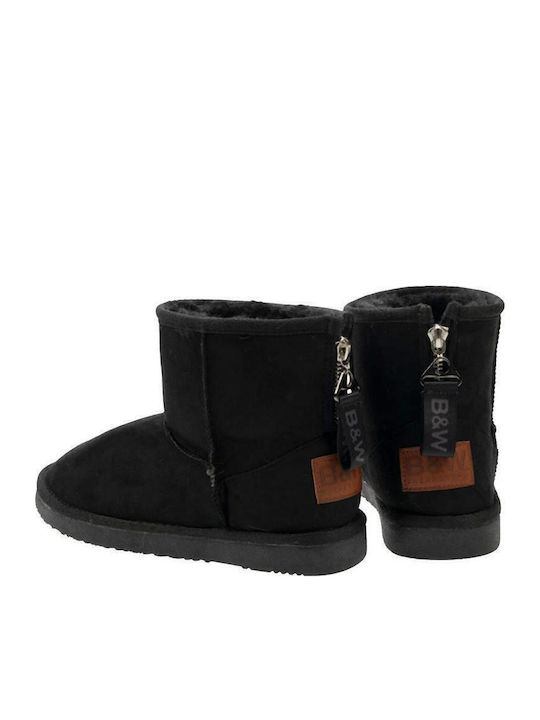Suede Kids Boots with Zipper Black