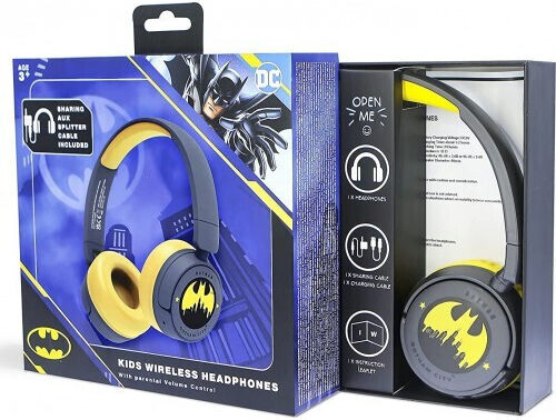 OTL DC Comics Batman Gotham City Kids Wireless / Wired On Ear Headphones with 24 hours of Operation Black
