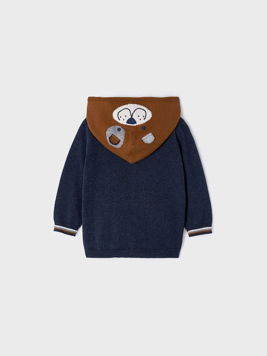 Mayoral Boys Knitted Hooded Cardigan with Zipper Navy Blue