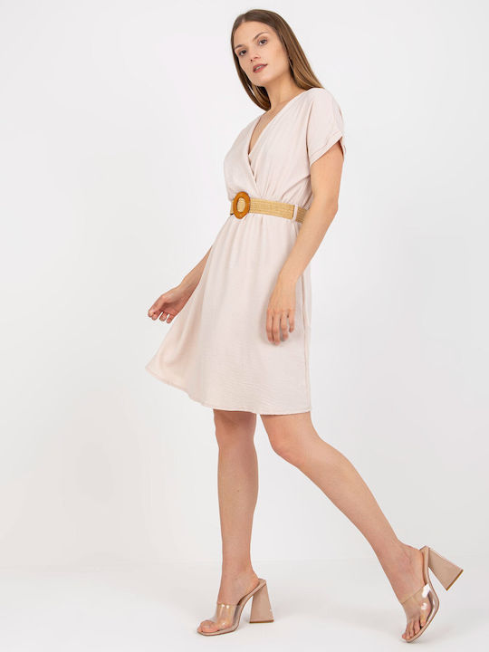 Rue Paris Sommer Mini Kleid Wickel Beige