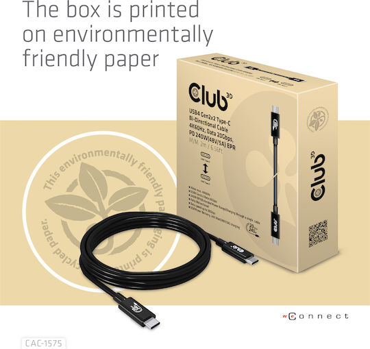 Club3D USB 4 Video Cable USB-C male - USB-C 240W PD Μαύρο 2m CAC-1575
