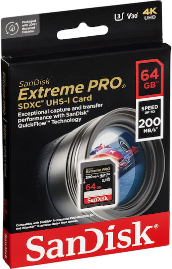 Sandisk Extreme Pro SecureDigital SDXC 64GB U3 V30 UHS-I 200MB/s