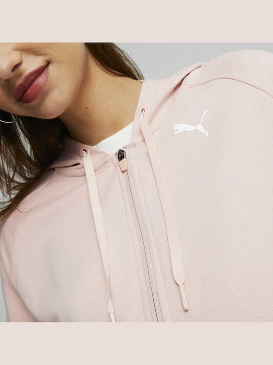 Modern Sports Cropped Γυναικεία Ζακέτα Φούτερ με Κουκούλα Ροζ