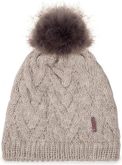 Caryn Pom Pom Beanie Frauen Beanie mit Strickmuster in Ecru Farbe