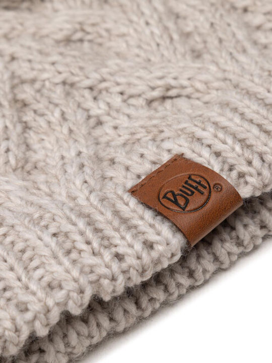 Caryn Pom Pom Beanie Beanie with Knit in Ecru color