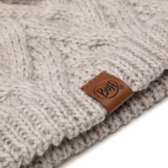 Caryn Pom Pom Beanie Frauen Beanie mit Strickmuster in Ecru Farbe