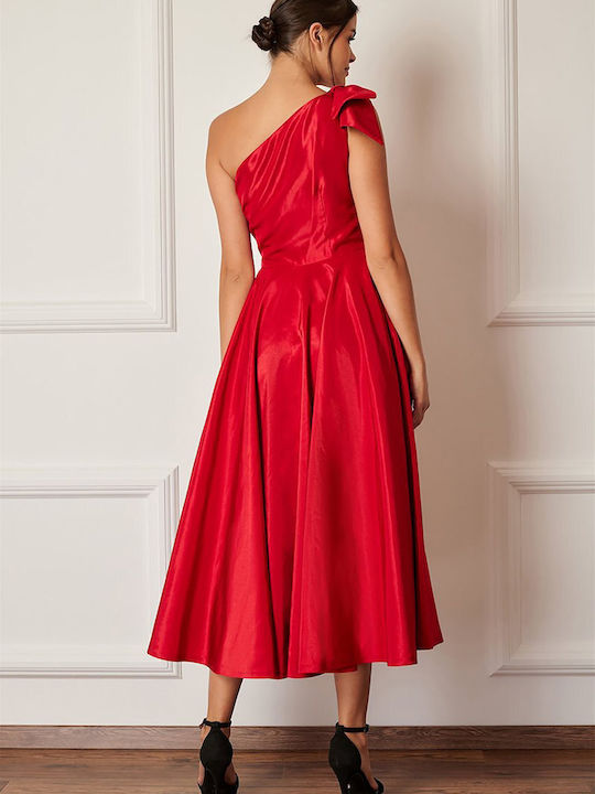 Forel V Zoulias Midi Φόρεμα για Γάμο / Βάπτιση με έναν Ώμο Κόκκινο