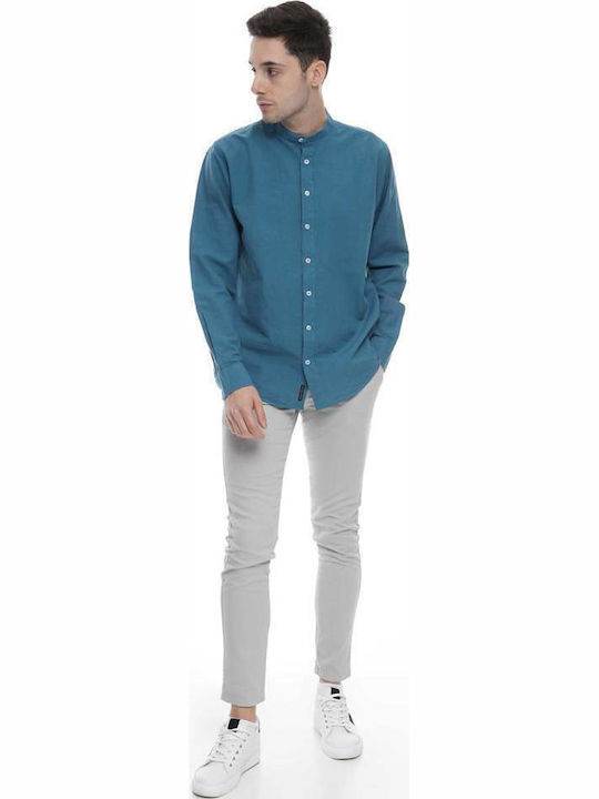 Long-sleeved Linen Shirt Petrol Blue