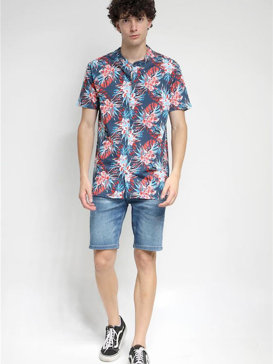 Κοντομάνικο Βαμβακερό Πουκάμισο Floral Indigo
