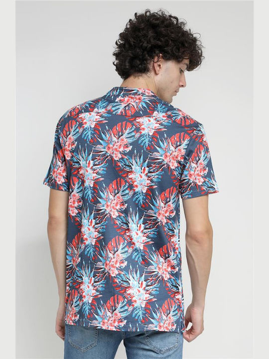 Paco & Co Men's Shirt Short Sleeve Cotton Floral Indigo