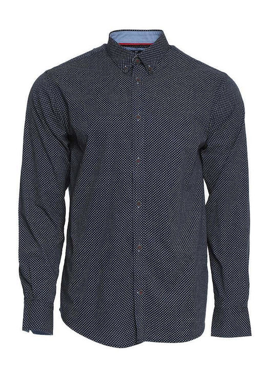 Double Men's Shirt Long Sleeve Cotton Navy Blue