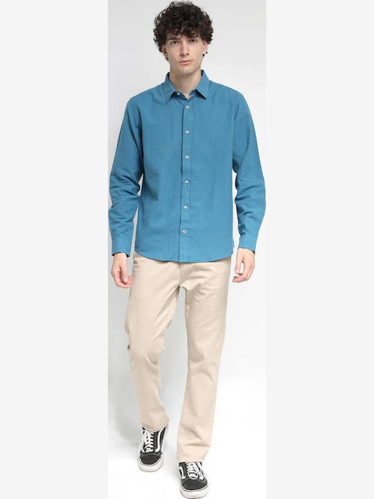 Long-sleeved Linen Shirt Petrol Blue