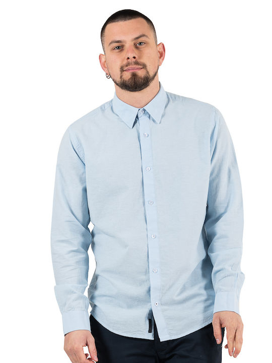 Long-sleeved Linen Shirt Light Blue