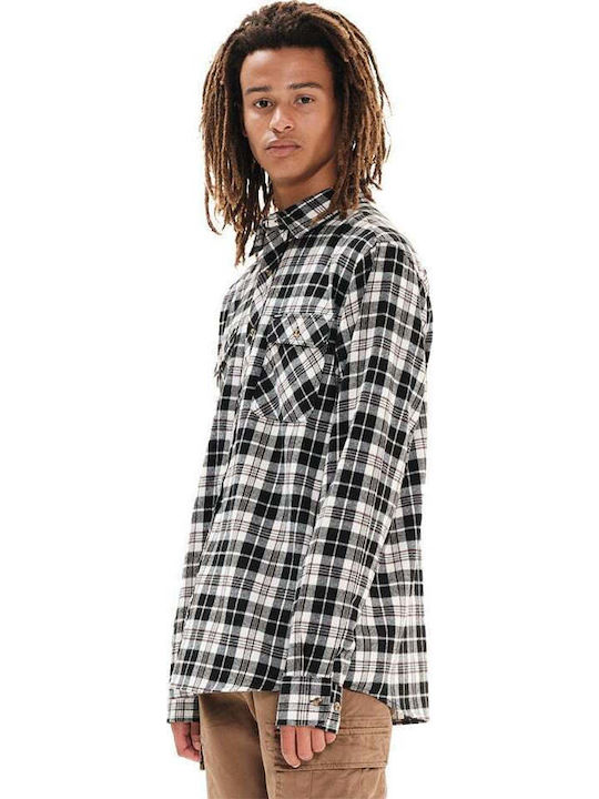 Long-sleeved Flannel Shirt Checked White/Black