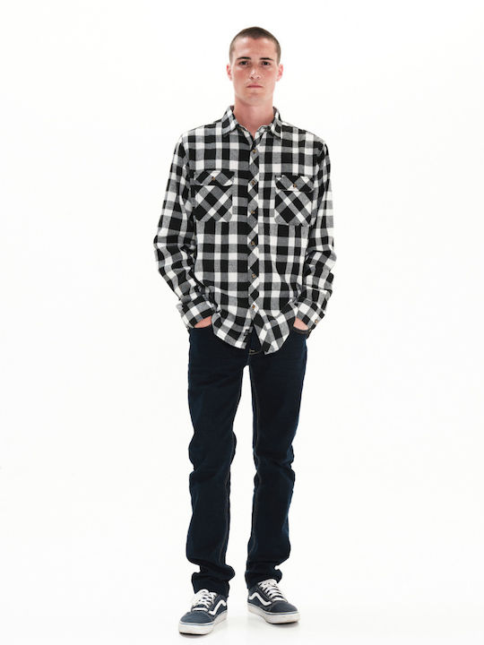 Long-sleeved Flannel Shirt Checked White/Black