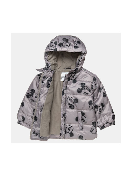 Alouette Waterproof Kids Casual Jacket short with Lining & Protection Hood Gray Mickey Mouse