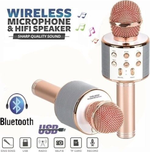 Μικρόφωνο Karaoke Ασύρματο GC9002 σε Ροζ Χρυσό Χρώμα