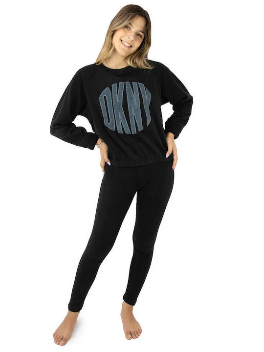 DKNY Winter Damen Pyjama-Set Vlies Schwarz