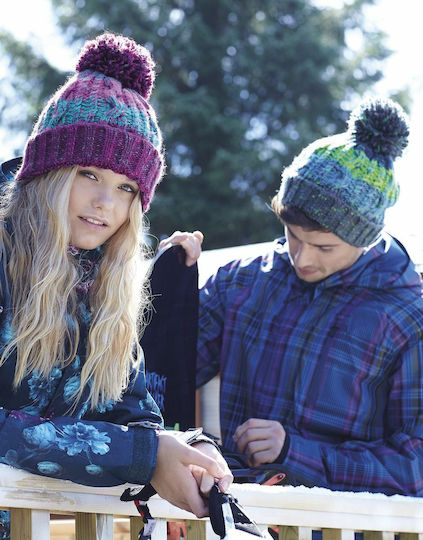 B486 Pom Pom Beanie Frauen Beanie mit Strickmuster Lavender Fizz