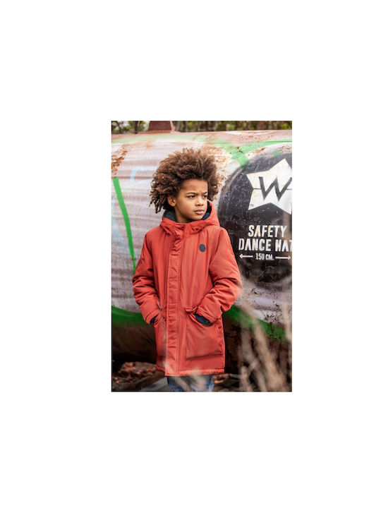 Boy's jacket in brick color with fur lining with hood by B.NOSY Y207-6214-223