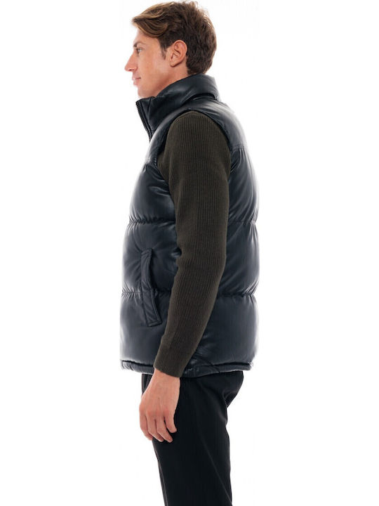 Sleeveless Faux Leather Jacket Black/Navy