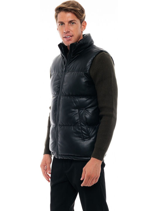 Sleeveless Faux Leather Jacket Black/Navy