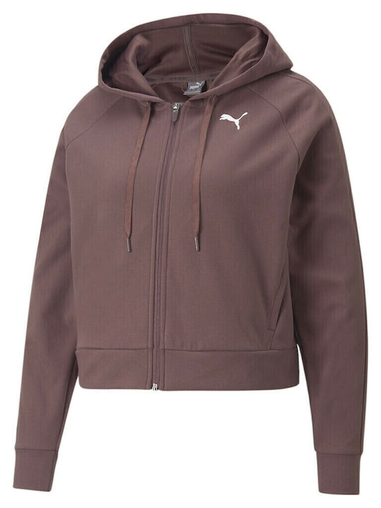 Modern Sports Cropped Γυναικεία Ζακέτα Φούτερ με Κουκούλα Καφέ