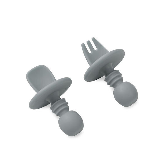 Interbaby Baby Set with Fork made of Silicone for 4+ months Grey 2pcs