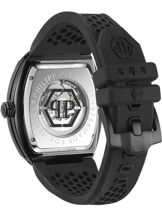 Philipp Plein The Skeleton Herrenuhr 44mm Automatisch mit Schwarz Kautschukarmband