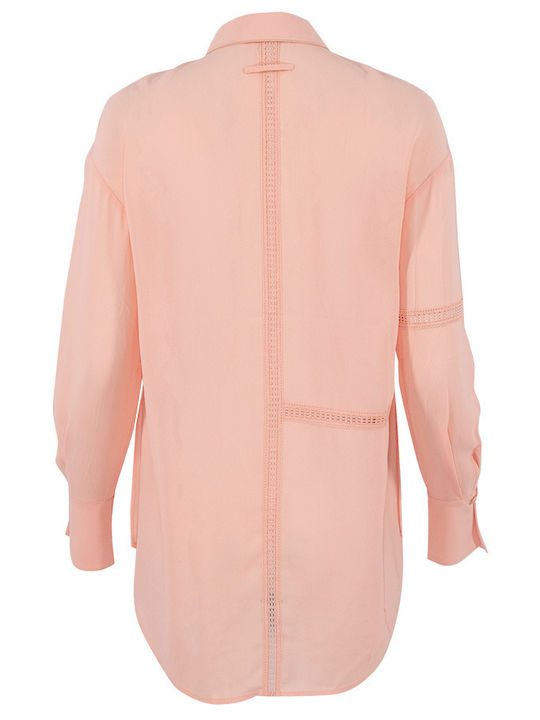 Langärmelig Damen Hemd Rosa Monochrom