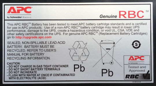 APC Replacement Cartridge 5 UPS Battery with Capacity 7Ah and Voltage 12V 1pcs