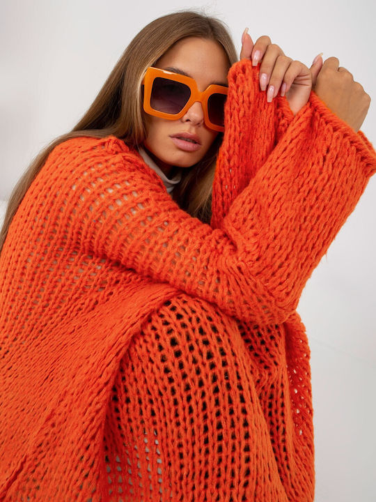 Och Bella Damen Langarm Pullover mit V-Ausschnitt Orange