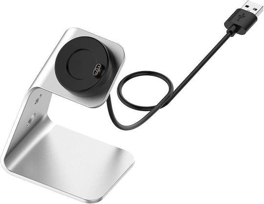Charging Cable USB with Aluminum Base Wearable Charger Garmin Forerunner 745 / Venu Sq / Fenix 5/5s/5x/6/6s/6x/7/7x/7s Silver