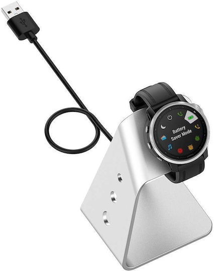 Charging Cable USB with Aluminum Base Wearable Charger Garmin Forerunner 745 / Venu Sq / Fenix 5/5s/5x/6/6s/6x/7/7x/7s Silver