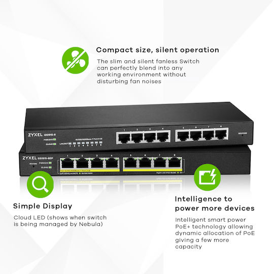 Zyxel GS1915-8EP v1 Managed L2 PoE+ Switch με 8 Θύρες Gigabit (1Gbps) Ethernet