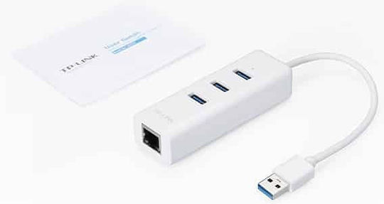 TP-LINK UE330 v3 USB-Hub mit 3 USB 3.0 Schnittstellen mit USB-A Anschluss Ethernet Weiß