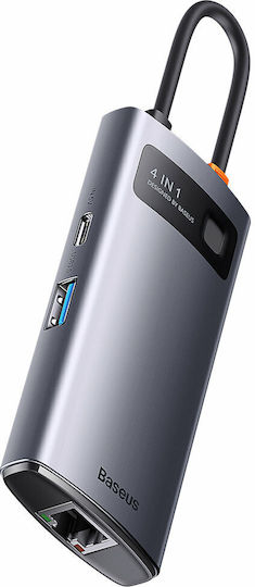 Baseus Metal Glanz Serie USB-Hub 3 Anschlüsse USB 3.0 mit USB-C Anschluss Ethernet Silber
