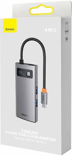 Baseus Metal Glanz Serie USB-Hub 3 Anschlüsse USB 3.0 mit USB-C Anschluss Ethernet Silber