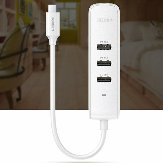 Ugreen CM416 USB 3.0 Hub 3 Anschlüsse mit USB-C / Ethernet Verbindung Weiß
