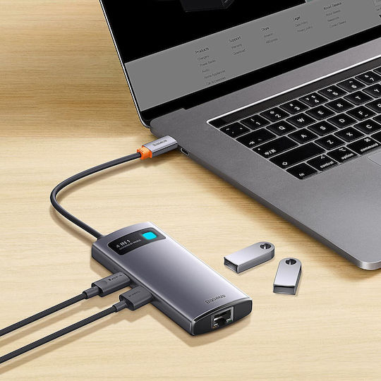 Baseus Metal Glanz Serie USB-Hub 3 Anschlüsse USB 3.0 mit USB-C Anschluss Ethernet Silber