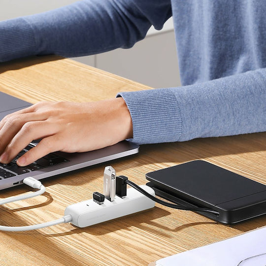 Ugreen CM416 USB 3.0 Hub 3 Anschlüsse mit USB-C / Ethernet Verbindung Weiß