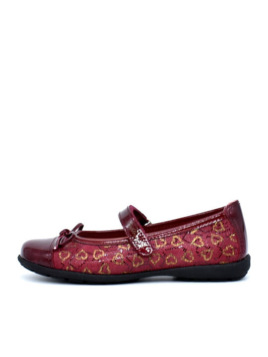 Kids Leather Ballerinas with Hoop & Loop Closure Burgundy